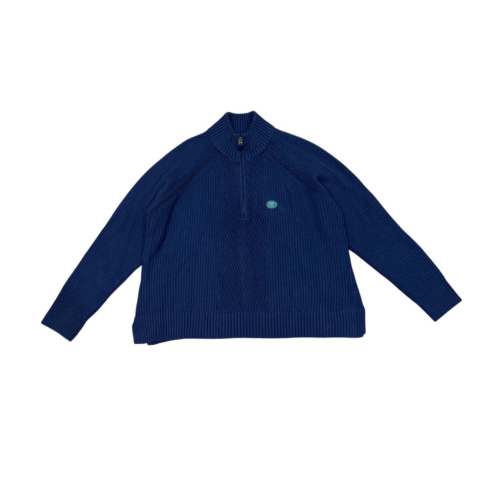 LL Bean Women XL Petite Classic Navy Mixed Stitch 1/4 Zip‎ Ribbed Sweater NWT